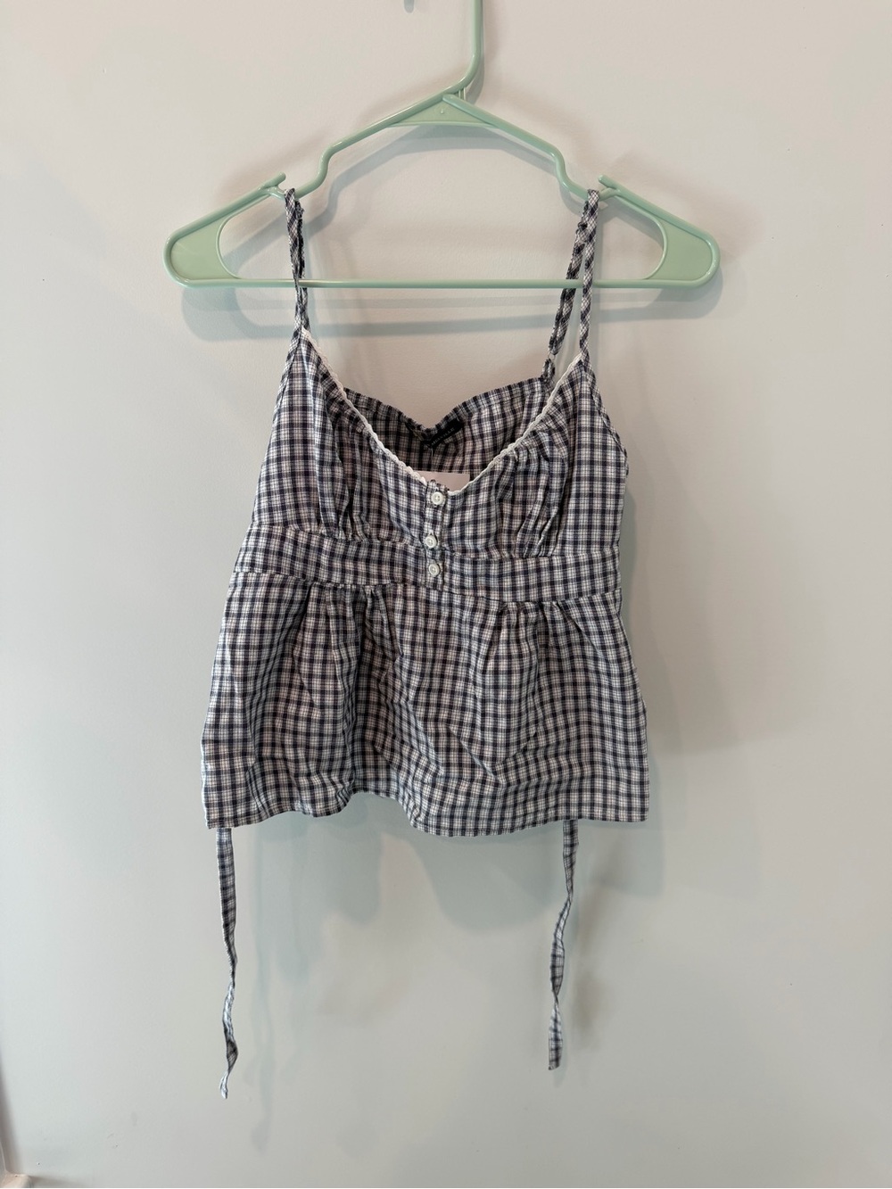 Brandy Melville Blue and White Gingham Peplum Cami